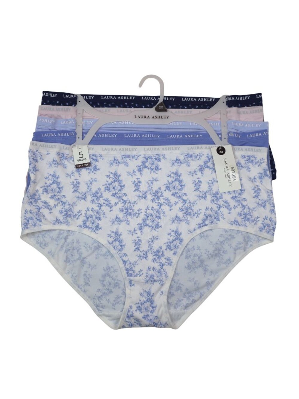 Laura Ashley Womens 5-Pack Super Soft Briefs Plus Size 2X Blue Navy Pink